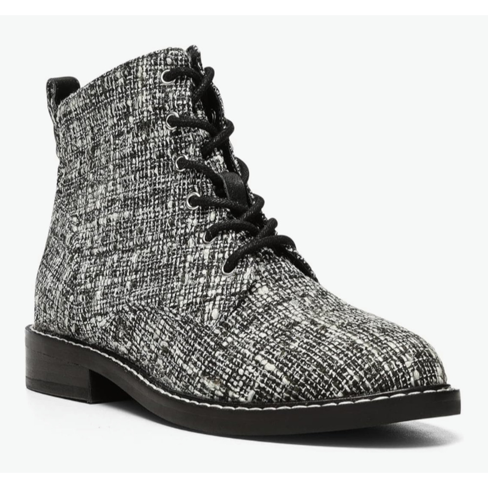 NYDJ Eileen Lace Up Boots Women's 11M Black Tweed Combat Ankle Booties Side Zip - Picture 10 of 10